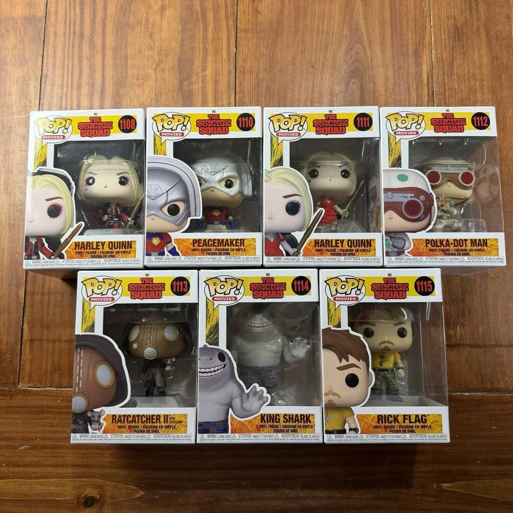 The Suicide Squad Funko Pop Lot of 7 Harley Quinn Peacemaker King Shark DC Set